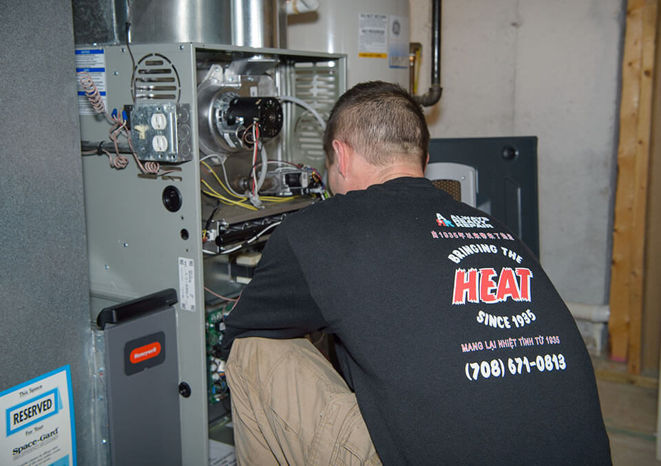 Always Ready Repair technician is servicing a furnace in Tinley Park, IL